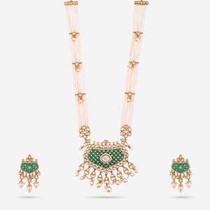 Kundan 185449 Bridal Jewelry Set Gold Plated Zinc Alloy <b>Necklace</b> Zircon Green <b>Ruby</b> Flower Shape Bezel Setting Fine Jewelry - Product Image 6