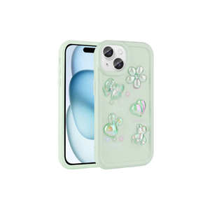 Coque arrière Netzy vert clair en relief pour iPhone 15, motif gaufré, étui en silicone brillant, design mignon, finition électroplaquée, artisanat spécial - Product Image 1