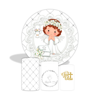 Décorations de fête pour bébé, baptême, anniversaire, impression de dessins animés avec fond circulaire en tissu cylindrique
