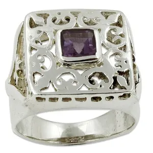 "Platinum-Cut Garnet Square Stone <b>Ring</b> for <b>Men</b>-925 <b>Silver</b> Fine Jewelry" - Product Image 1