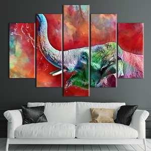 Vibrant Abstract Elephant Canvas Art - Modern Colorful Printed Wall Decor,5P Mix:Gallery <b>Wrap</b> - Product Image 1