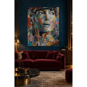 Impression sur toile de visage de femme avec effet de gouttes de peinture colorées Fida - Product Image 4