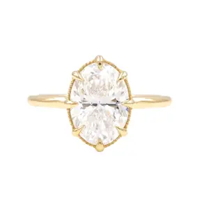 Mejor oferta 2023 14K oro amarillo sólido Oval Moissanite diamante anillo de compromiso conjunto último diseño anillos de estilo de lujo