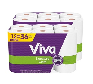 Serviettes en papier en tissu Viva Signature 2 plis absorbants et doux lavables jetables 12 rouleaux triples 141 feuilles par rouleau - Product Image 1