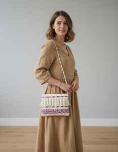 Sac à bandoulière bohème en coton Dari, esthétique chic, écologique, élégamment fait à la main, sac de plage réutilisable exclusif, fermeture éclair fantaisie pour femmes - Product Image 1