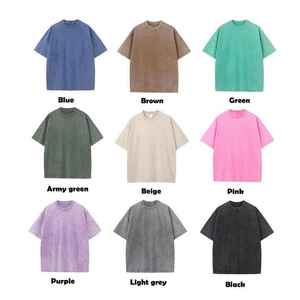 Personalizable 100% algodón hombres lavado ácido camiseta de gran tamaño Vintage Streetwear estilo Hip Hop patrón sólido Logo estampado de punto - Product Image 2
