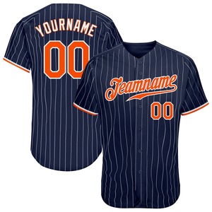 Ropa de equipo personalizada más vendida, camiseta de béisbol auténtica en blanco y naranja a rayas blanca y azul marino personalizada - Product Image 1