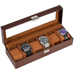 Caja de reloj rectangular de madera con 6 ranuras, interior de gamuza sintética, cierre a presión, estuche protector de almacenamiento para hombres y mujeres - Product Image 1