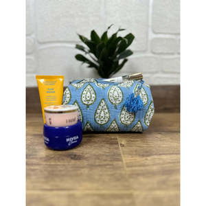Quilted Bohemian for <b>Toiletry</b> & Makeup <b>Bag</b> with Tassel Pattern Block Print Zipper Closure Portable Case for Storage - Product Image 1