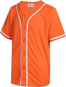Camiseta de Béisbol con Botones, Manga Corta, Cuello en V, Ribete Decorativo, Color Sólido, Uniforme de Equipo, Sublimación, Naranja Azul - Product Image 5