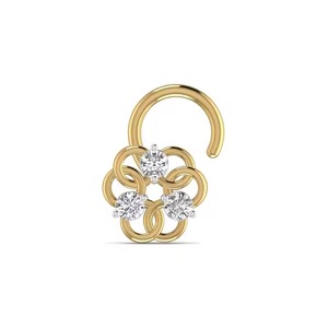 Épingle à nez en diamant torsadé rond à trois pierres 14kt en or rose jaune et blanc bijoux de piercing fin - Product Image 1