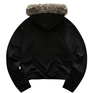 Mens <b>Black</b> Fleece Lined Zip-Up <b>Hoodie</b> with Faux Fur Hood 3D Design Warm Winter Casual Sweatshirt Jacket with Front Pocket - Product Image 2