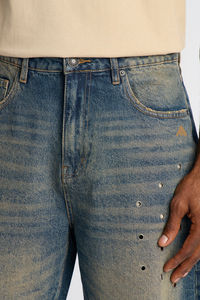 Nuevos shorts de mezclilla para hombre con efecto desgastado y lavado ácido, shorts de mezclilla personalizados 100% algodón, lisos, de peso pesado, con pedrería, a precio económico. - Product Image 6