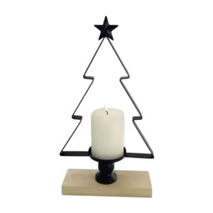 Portavelas de Metal Dorado de Alta Calidad para Árbol de Navidad, Base de Aluminio y Madera, Decoración para el Hogar, Portavelas para Uso Navideño - Product Image 3