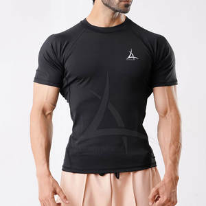 T-shirt de compression pour homme à manches courtes, style pull, uni, extensible, en spandex/polyester, respirant - Product Image 4