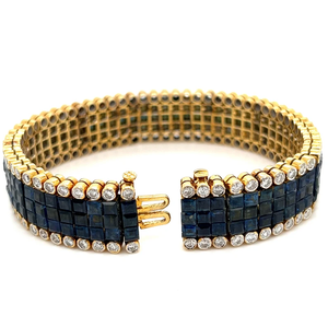 18K Solid Gold Plated Blue Sapphire and Diamond Cluster <b>Tennis</b> <b>Bracelet</b> for Women's Wedding <b>Fashion</b> Jewelry - Product Image 5