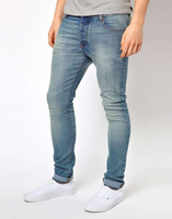 Jeans de Mezclilla para Hombre, Corte Slim Fit, Cintura Media, Pierna Recta, Color Azul Sólido, Casuales, para Primavera