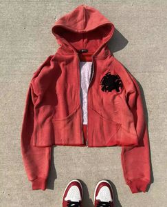 Sudadera con cremallera unisex personalizada de fabricante OEM, sudadera con estampado alto de diamantes de imitación desgastados bordados de algodón 100% - Product Image 2