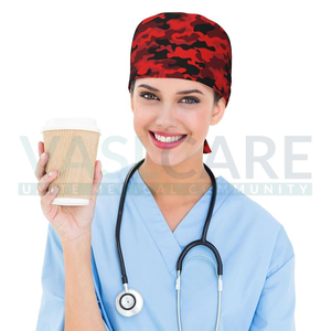 Casquettes de gommage rouges Docteur queue de cheval pochette cravate dos chapeaux femmes Bouffant gommage chapeaux casquettes infirmières casquette de travail par Vaslcare - Product Image 4