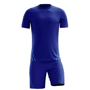 Plain Soccer Uniforms In Blue Color Unisex Flexible Sports Wear Football Uniforms Sets With Private Logo