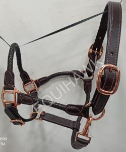 Licou de cheval en cuir roulé fantaisie avec matériel en laiton Top vente Style de selle anglaise Premium Horse Halter - Product Image 5