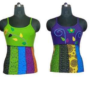 เสื้อเอวลอยพิมพ์ลายโบโฮสไตล์โบฮีเมียนสำหรับผู้หญิงผ้าเรยอนแขนสั้นแบบผูกโบว์ประดับคอกลม - Product Image 1