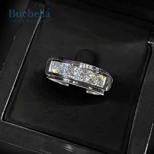 Anillo de Compromiso de Plata de Ley 925 Original con Baño de Oro Blanco de 18k y Moissanita, para Hombre, para Bodas y Fiestas, con Engaste Pavé - Product Image 3