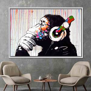 Impresión en lienzo de arte elegante de Banksy Thinking Monkey - Decoración de grafiti, 1P: Enmarcado en blanco - Product Image 1