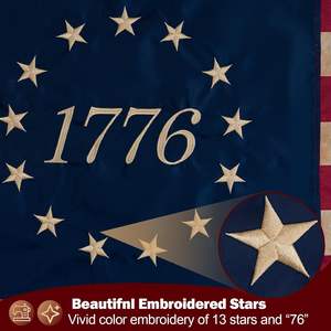 Drapeau Betsy Ross 1776, 3x5 pieds, teinté au thé, brodé, 13 étoiles, vintage, 250e anniversaire, extérieur, 2 œillets en laiton, polyester - Product Image 6