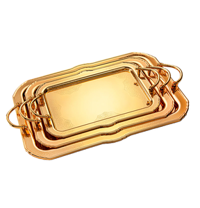 Stainless Steel <b>Gold</b> Finishing Wholesale Rectangle Shape SET of 3 With Handle Modern Design High Quality Food <b>Serving</b> <b>Tray</b> - Product Image 5