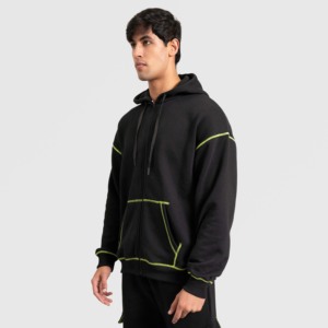 Sweat à capuche tricoté noir-vert premium 100% polyester avec broderie 3D et logo personnalisé XXS XS S M L XL 3XL 4XL 5XL 6XL - Product Image 3