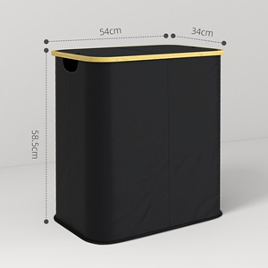 HOMCOM-Cesto de ropa de 2 secciones, color negro, 80L, bambú y tela no tejida, 54x34x58,5 cm - Product Image 3