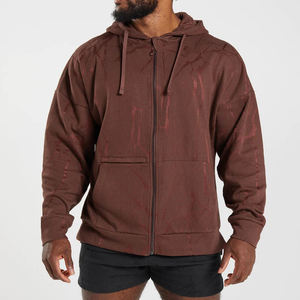 OEM 100% coton hommes sweat à capuche vestes de lavage grande taille 460 Gsm poids lourd lavé à l'acide brodé uni teint décontracté - Product Image 6