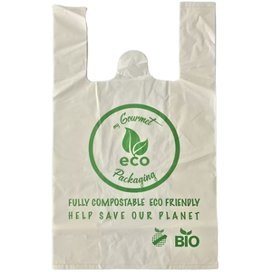 Sac d'épicerie biodégradable OXO + PLA imprimé de logos personnalisés en gros Emballage alimentaire de t-shirt avec logo personnalisé - Product Image 5