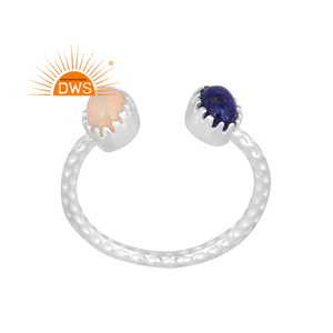 Nouvelle bague ajustable en argent sterling fin traditionnel avec opale éthiopienne naturelle et lapis-lazuli, fabricant de bijoux sur mesure - Product Image 1