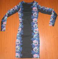 Robe de soirée à imprimé floral, coupe droite, taille basse, manches longues, longueur genou, ajustée, prix d'usine