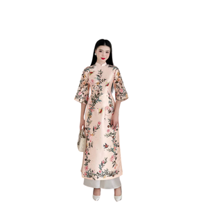 Vestidos Ao Dai Modernos para Mujer de Vietnam, Personalizables, Antiestáticos, Antiarrugas, con Estampado de Leopardo Vintage, Tejido MODAL, Asimétricos, ODM - Product Image 2