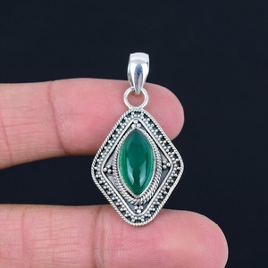 Onyx vert pierre précieuse Solitaire pendentif bijoux femme 925 argent Sterling plaqué rhodium Style Boho à la mode cadeau fait main - Product Image 4