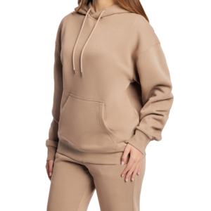 ชุดวอร์มมีฮู้ดสีอูฐของผู้หญิงชุดวอร์มกีฬาฤดูหนาวเป็นมิตรกับสิ่งแวดล้อมพร้อมกางเกงวอร์มจ๊อกเกอร์ - Product Image 4