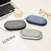 Étui de protection portable pour lunettes de vue en tissu écossais avec logo personnalisé de haute qualité, fermeture éclair rigide en EVA