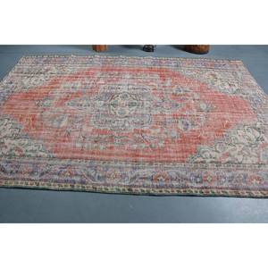 Tapis turc vintage bleu orange fait à la main 6.4x9.8 pieds Patchwork classique Design laine viscose pour salon Latex - Product Image 3