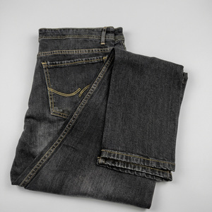 Jean en denim gris foncé taille haute 36 style streetwear Y2K coupe droite jambe large brodé délavé collection hiver rivets - Product Image 1