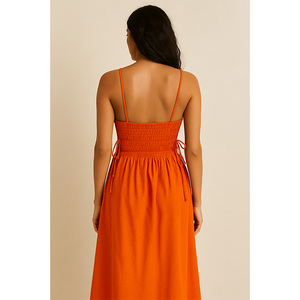 Robe longue smockée orange rouille - Product Image 2