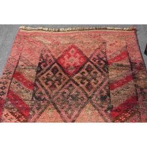 Alfombra turca Vintage de 29 'X 12 ', diseño de retazos rojo y naranja, Material de lana, técnica de tejido plano de látex para decoración de sala de estar - Product Image 3