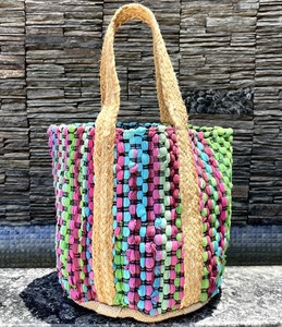 Bolso Tote de Yute Sólido para Mujer, Estilo Bohemio, Ecológico, Abierto, Gran Capacidad, Uso Diario, con Apliques Cruzados y Patrón de Letras - Product Image 4