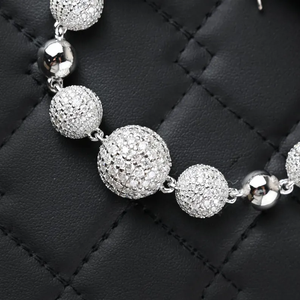 Silver Iced Bead <b>Bracelet</b> Classic Round Ball Link Premium Look <b>Bracelet</b> - Product Image 2