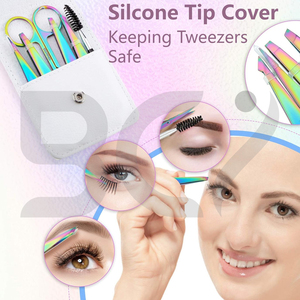 Ensemble de 4 pinces à épiler classiques durables à pointe inclinée en acier inoxydable multicolores pour femmes, haute précision pour les poils du visage - Product Image 4