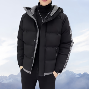 แจ็กเก็ตขนปลาปักเป้ามีฮู้ดสำหรับผู้ชายสีทึบสำหรับใช้กลางแจ้งฤดูหนาวทำตามสั่ง - Product Image 4