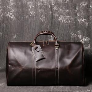 Sac de voyage rétro en cuir de vachette pour hommes de grande capacité porté à la main et à bandoulière avec compartiment à chaussures - Product Image 6