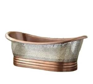 Bañera de cobre independiente con base faldón, pulido de níquel en el interior, martillado de lujo para baños de villas - Product Image 5